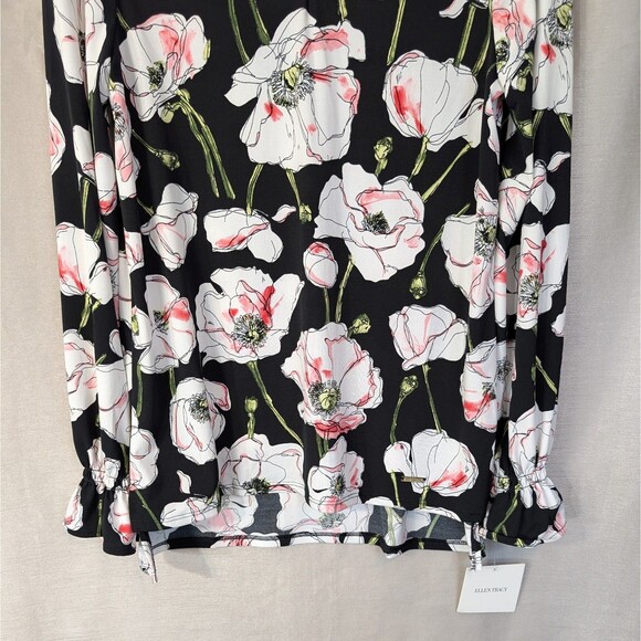 Ellen Tracy Women's Size SMALL Floral Blouse Ruffled Long Sleeve Elegant Top NEW - Picture 14 of 15